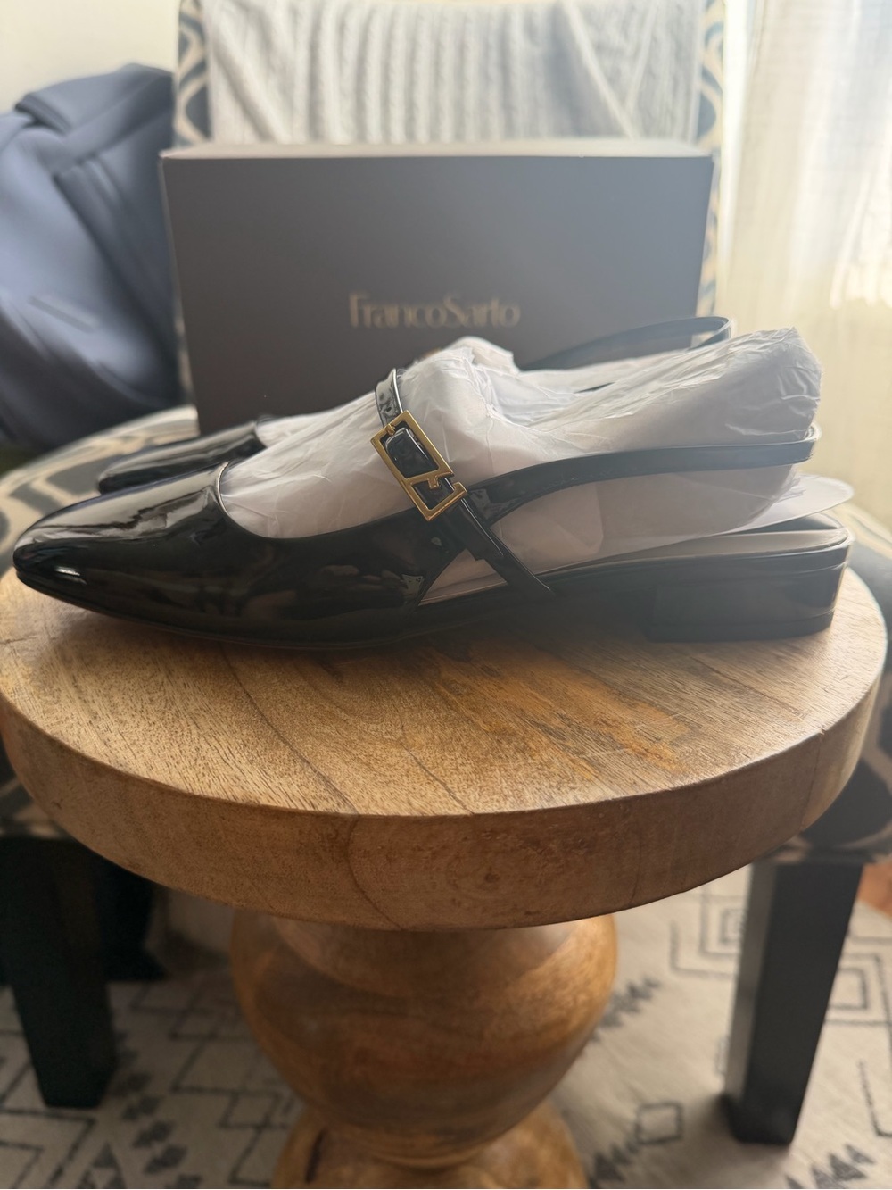 Franco Sarto Destin Slingback Flats Black Patent Size 7 NIB - Picture 4 of 11